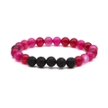 Pulsera elástica de ágata a rayas rosa de 8mm y piedra de lava negra para mujer - Cuentas de 8mm / Rojo Lineal