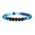 Pulsera de cuentas de ágata azul rayada de 8mm y piedra de lava negra para hombre y mujer - Cuentas de 8mm / Azul Oscuro Rayado
