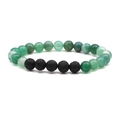Pulsera elástica de cuentas de ágata a rayas verdes y piedra de lava negra de 8 mm - Cuentas de 8mm / Verde Rayado