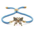 Verstellbares blaues Flechtarmband mit goldenem Schmetterling und Zirkonia-Einlagen - Gold & Blaue Kordel