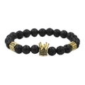 Herren Armband aus schwarzen Lavasteinen mit goldener Krone und Mikro-Pave-Kristallen - Lavastein Gold Krone