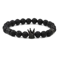 Mattes schwarzes Lavastein Armband mit mikroverzierter CZ Krone für Herren - Lavastein Schwarze Krone