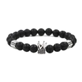 Herren Armband aus Lavastein mit Krone und Sechskantperlen mit schwarzem CZ Besatz - Lavastein Silberne Krone