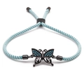 Bracelet ajustable en corde tressée bleu ciel avec un charm papillon noir et zircon - Noir de Fusil