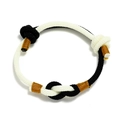 Pulsera de cordón tejido a mano en blanco y negro con detalles de hilo metálico dorado - 4mm / Negro y Blanco Crema