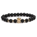 Mattschwarzes Perlenarmband mit goldener Krone und Mikro-Zirkon-Besatz für Damen - Gold Weiße Zirkonia