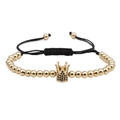 Bracciale regolabile con perline di rame e ciondolo a corona in zircone e cordino nero - Oro con zircone nero