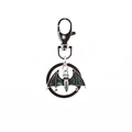 Gothic bat keychain pendant featuring iridescent abalone shell wings and silver metal - Bat
