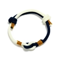 Three-color woven cord bracelet in cream navy and bronze gold with adjustable knots - 4mm / Navy Blue + Off-White