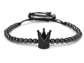 Bracciale intrecciato con perle di rame da 4mm e ciondolo a corona in zircone nero regolabile - Canna di Fucile con Zirconia Nera