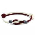 Handmade woven couple bracelet in cream white and burgundy red with knots - 3mm / Off-white + Wine Red