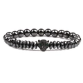 Men's hematite bead bracelet with black zircon leopard head and green gemstone eyes - Black (With Spacer)