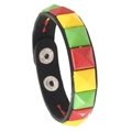 Punk-Lederarmband mit bunten roten, gelben und grünen Nieten und schwarzem Band - Einreihige Nieten / Rot Gelb Grün