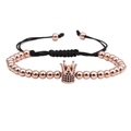 Bracciale con perle a corona in oro rosa con zirconi neri e cordino intrecciato regolabile - Oro Rosa con Zirconia Nera