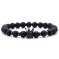 Matt schwarzes Perlenarmband mit mikrogefasster Krone und Zirkon-Details - Schwarz Mit Schwarzem Zirkonia