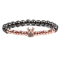 Men's crown hematite beaded bracelet with rose gold zircon accents on white background - Rose Gold