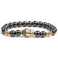 Pulsera de hematita magnética para hombre con cabeza de Buda dorada y circonitas incrustadas - Dorado