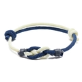 Handmade woven sea blue and beige nautical string bracelet with adjustable knot - 3mm / Rice White + Blue