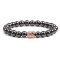 Magnetic hematite beaded bracelet with rose gold Buddha head charm for men and women - Rose Gold