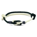 Handmade woven dark green and cream cord bracelet with adjustable knot design - 3mm / Off-white + Dark Green