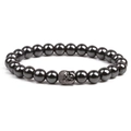 Magnetic hematite beaded bracelet with a metallic Buddha head charm for men - Gunmetal