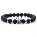Matte schwarze Perlen Krone Armband mit Mikropave-Zirkonia und Silber-Spacer - Silber mit schwarzem Zirkon