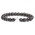 8mm dark grey metallic beads bracelet with silver cross accent on white background - Silver