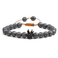 Faceted black stone beaded bracelet featuring a micro-paved black crown with adjustable cord - Matte Black Crown