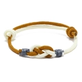 Adjustable ginger yellow and cream white braided rope bracelet with a nautical knot - 3mm / Off-white + Gold