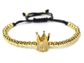 Bracciale a sfere dorate con corona in zirconi micro-pave e cordino intrecciato regolabile - Oro con zircone bianco