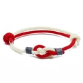 Handwoven red and cream braided cord bracelet with central knot detail for couples - 3mm / Beige + Red