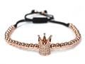 Bracciale a corona in oro rosa con zirconi micro-pavé e cordino nero regolabile - Oro rosa con zircone trasparente