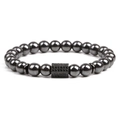 Magnetisches Hämatit-Perlenarmband für Herren mit schwarzem Zirkon-Rechteck-Akzent - Gunmetal