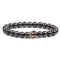 Magnetic hematite bead bracelet for men featuring a rose gold crown with black cubic zirconia - Rose Gold