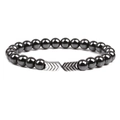 Magnetisches Hämatit-Perlenarmband für Herren mit silbernen V-förmigen Metallzwischenteilen - Silber