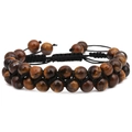 Bracciale a doppio strato in perline di occhio di tigre da 8mm con chiusura regolabile - Bracciale in pietra occhio di tigre