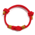 Handmade red cord bracelet for couples featuring golden thread details and adjustable knots - 4mm / Red
