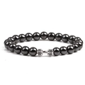 Hematite beaded bracelet featuring a micro-inlaid zircon dumbbell charm for men - White K/Silver