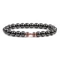 Men's hematite beaded bracelet with rose gold dumbbell charm and micro-inlaid zircons - Rose Gold