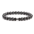 Mens beaded hematite dumbbell bracelet featuring micro-paved black zircon stone detailing - Gun Black