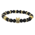 8mm Emperor Stone bead bracelet for men featuring a gold crown with black zircon micro-pave - Black Stone