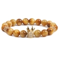 Yellow tiger eye beaded bracelet featuring a gold zircon crown pendant and spacers - Yellow Tiger Eye With Gold Crown