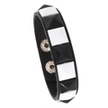 Punk-Lederarmband mit schwarz-weißen Pyramidennieten und silbernen Druckknöpfen - Einreihige Nieten / Schwarz+Weiß