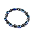 Elastic evil eye beaded bracelet with hematite beads and resin spacers on a white background - Oval Eye (MB2-0487)