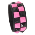 Punk-Lederarmband mit abwechselnd schwarzen und rosa quadratischen Nieten - Zweireihige Nieten / Schwarz und Rosa