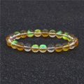 Bracelet à une rangée avec des perles de verre rondes aux reflets dégradés orange et vert - Jaune