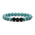 Men's beaded bracelet with 10mm turquoise stones and black lava rock on a white background - Turquoise