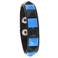 Punk-Lederarmband mit schwarzen und blauen quadratischen Nieten und Druckknöpfen - Einreihige Nieten / Schwarz + Blau