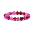 Handmade 10mm colorful striped agate beaded bracelet with natural texture on white background - Rose Red