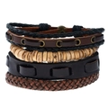 Set di bracciali vintage in pelle intrecciata da uomo con perline in legno e metallo - Stile Intrecciato in Pelle Multistrato Vintage (HM-70042)